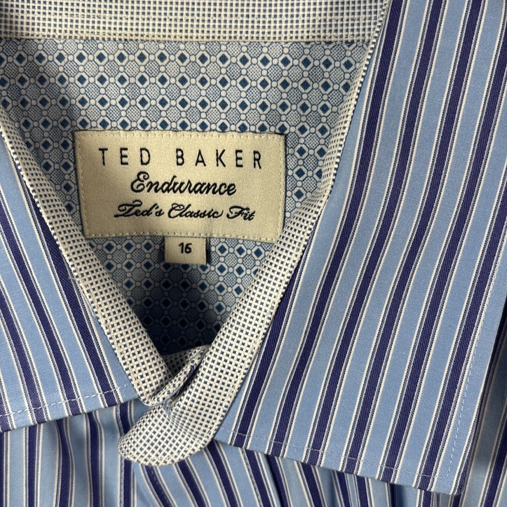 Ted Baker Men’s Blue Striped Button Up Shirt Size 16 - Picture 3 of 5